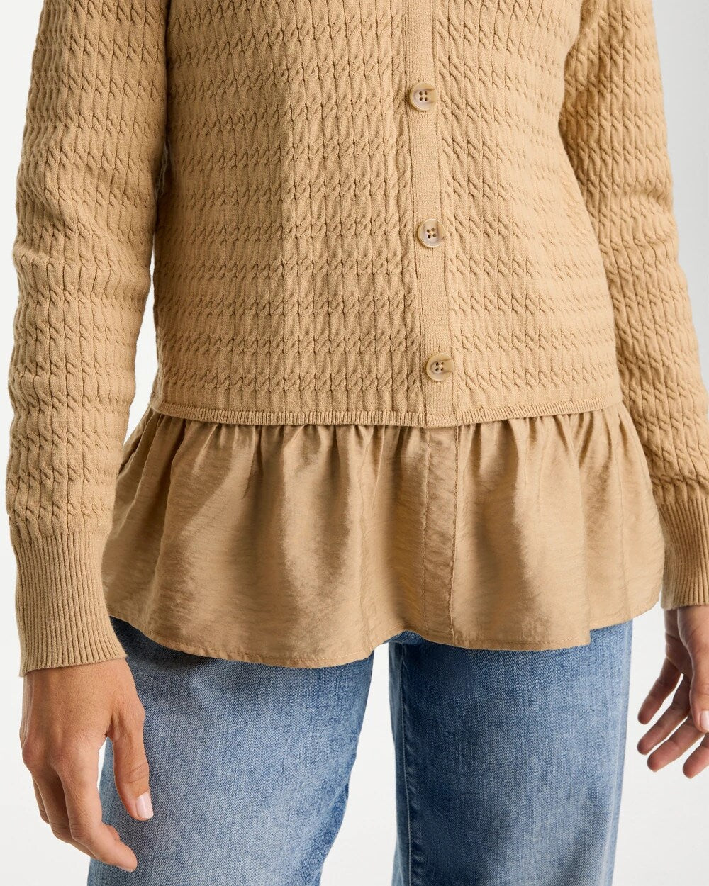 Woven Cotton-Blend Peplum Pullover