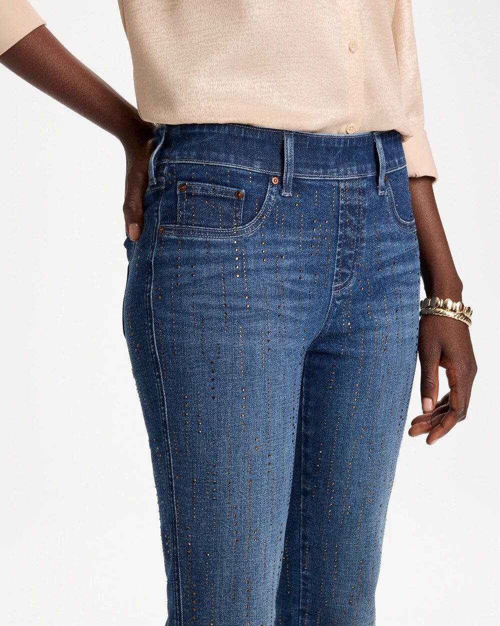 Embellished Pull-On Straight Jeans
