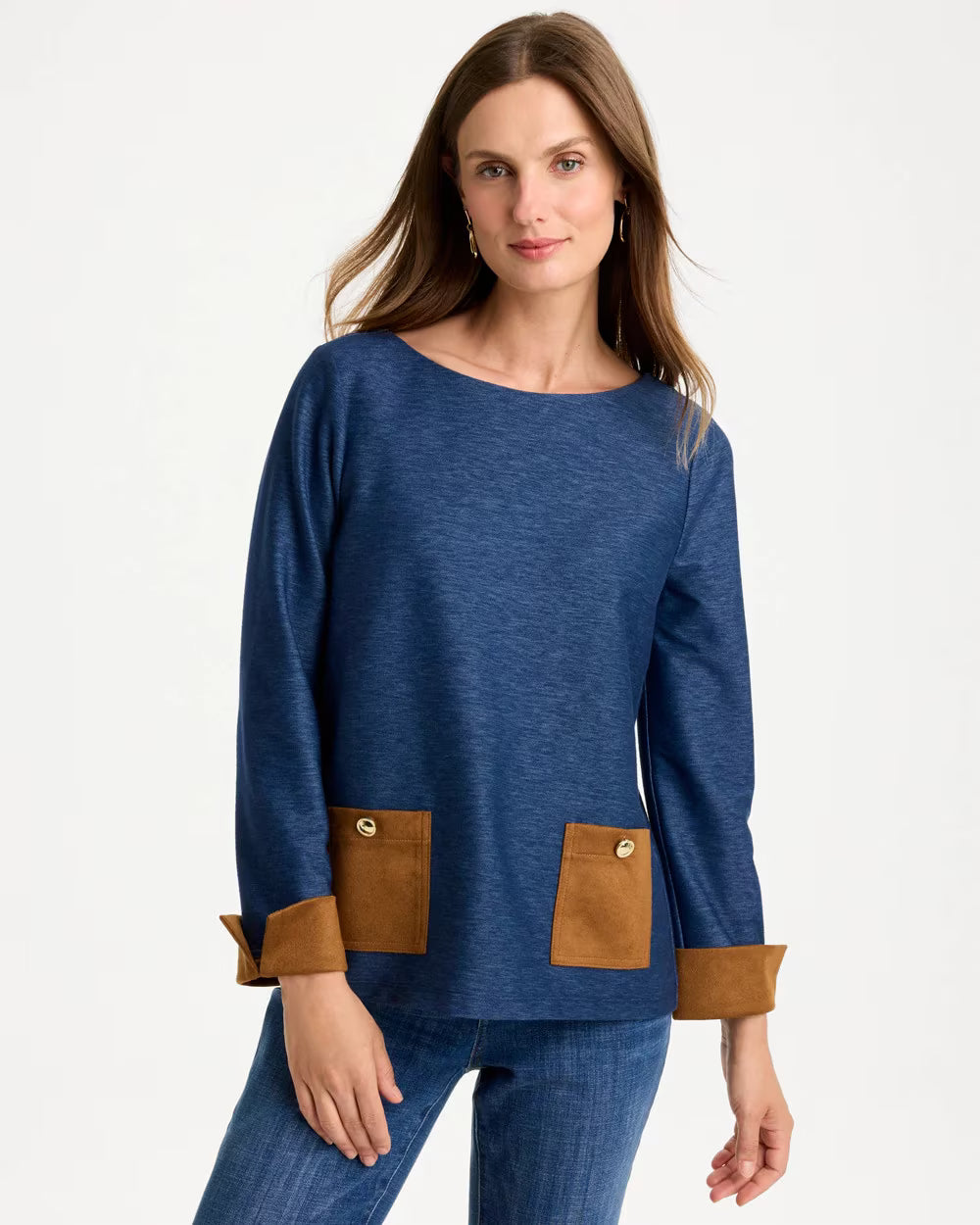 Faux Suede-Denim Top
