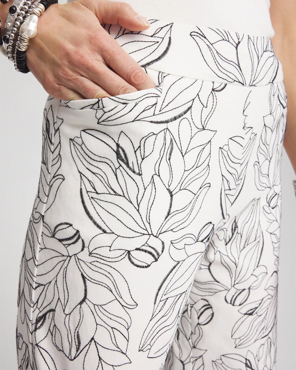 Brigitte Floral Embroidered Wide-Leg Cropped Pants