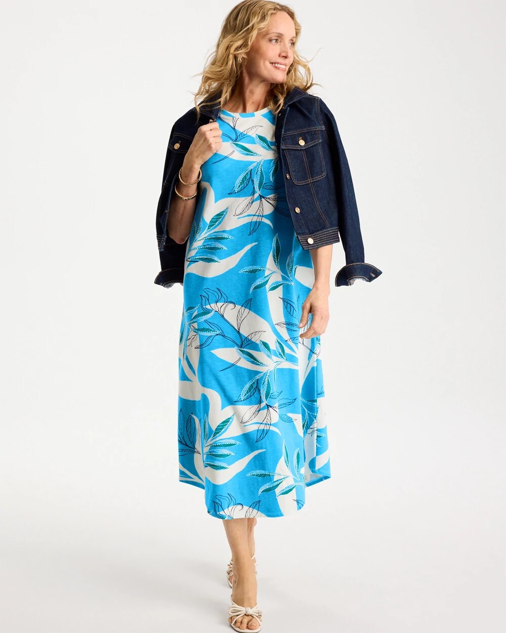 Printed Soft-Stretch Cotton Slub Dress