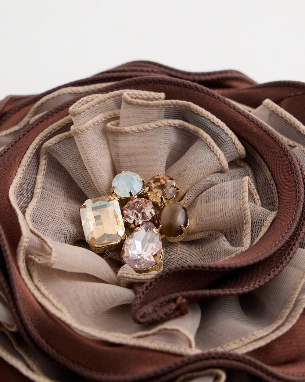Neutral Bejeweled Flower Brooch