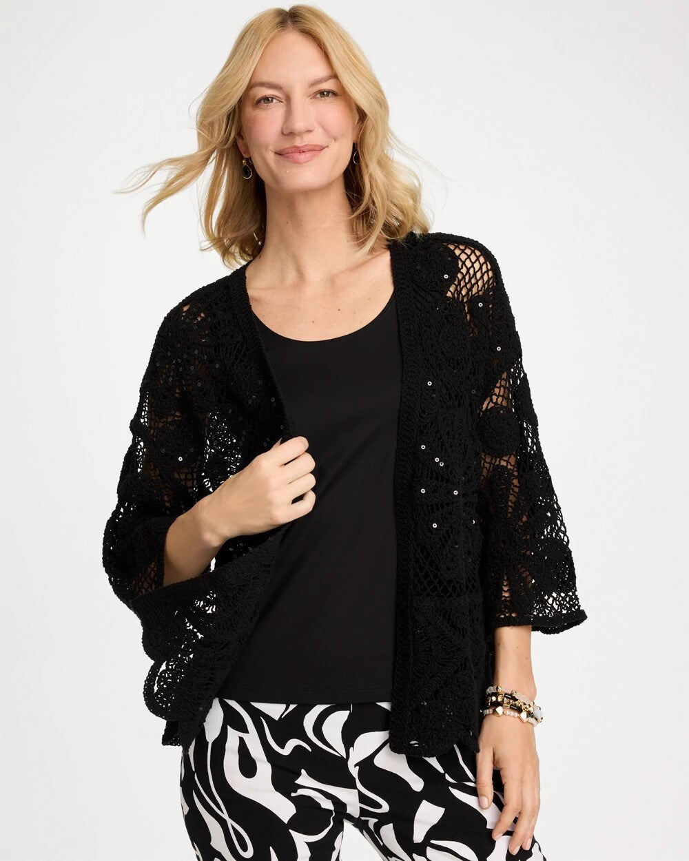 Crochet Lace Sequin Short Kimono