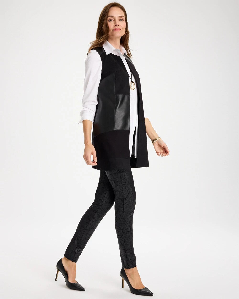 Faux Suede Ponte Long Vest