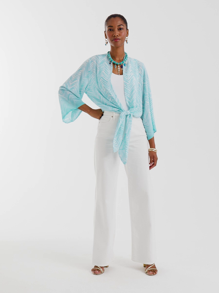 Georgette Tie-Front Chevron Kimono