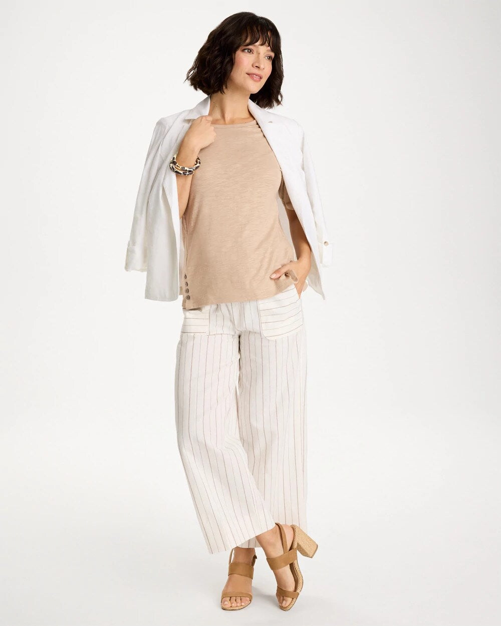 Foil Print Cotton Slub Elbow-Sleeve Tee