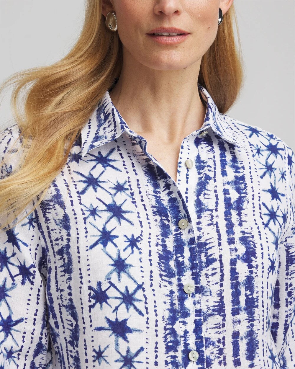No Iron Star Print Linen Shirt