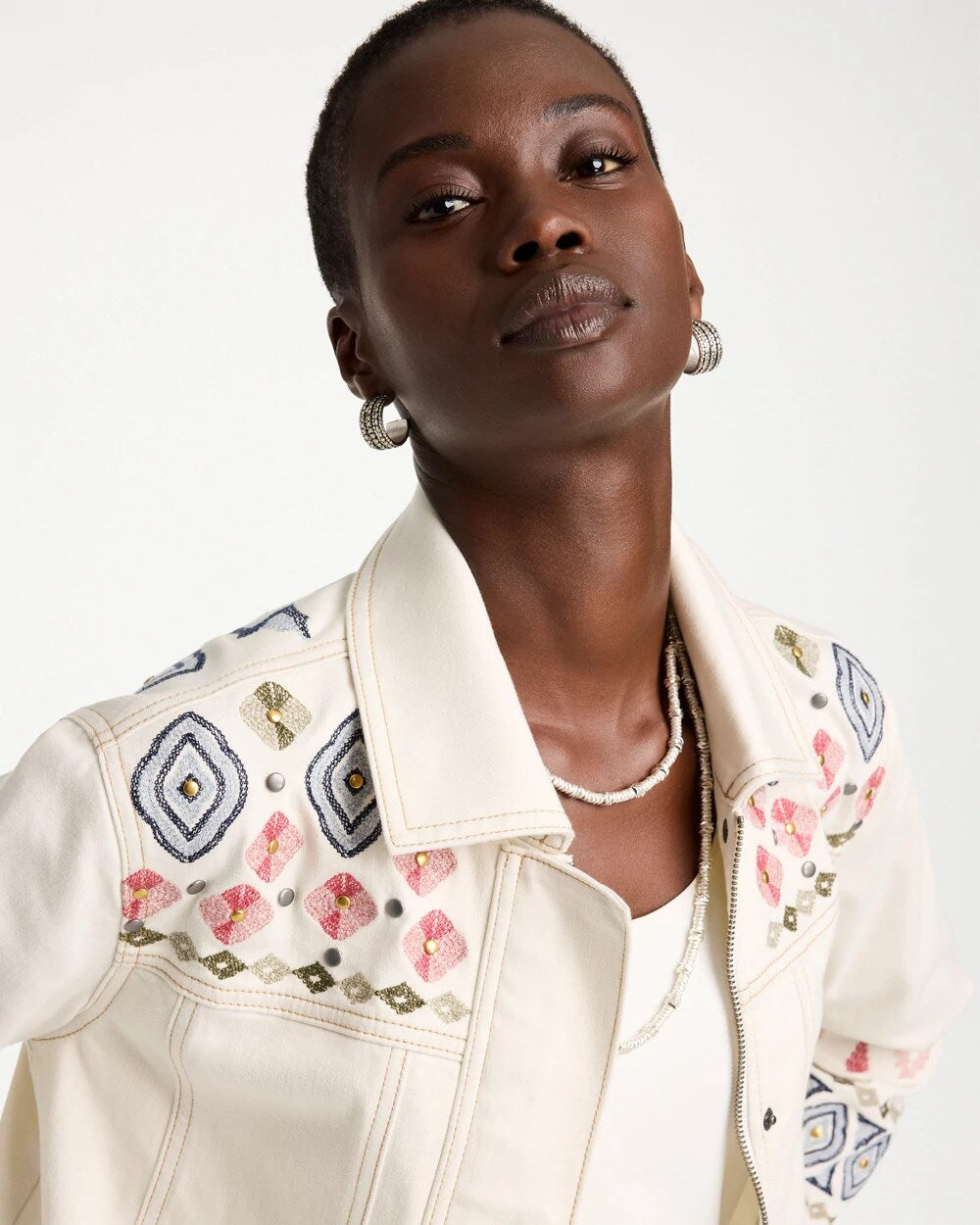 Cropped Embroidered Denim Jacket