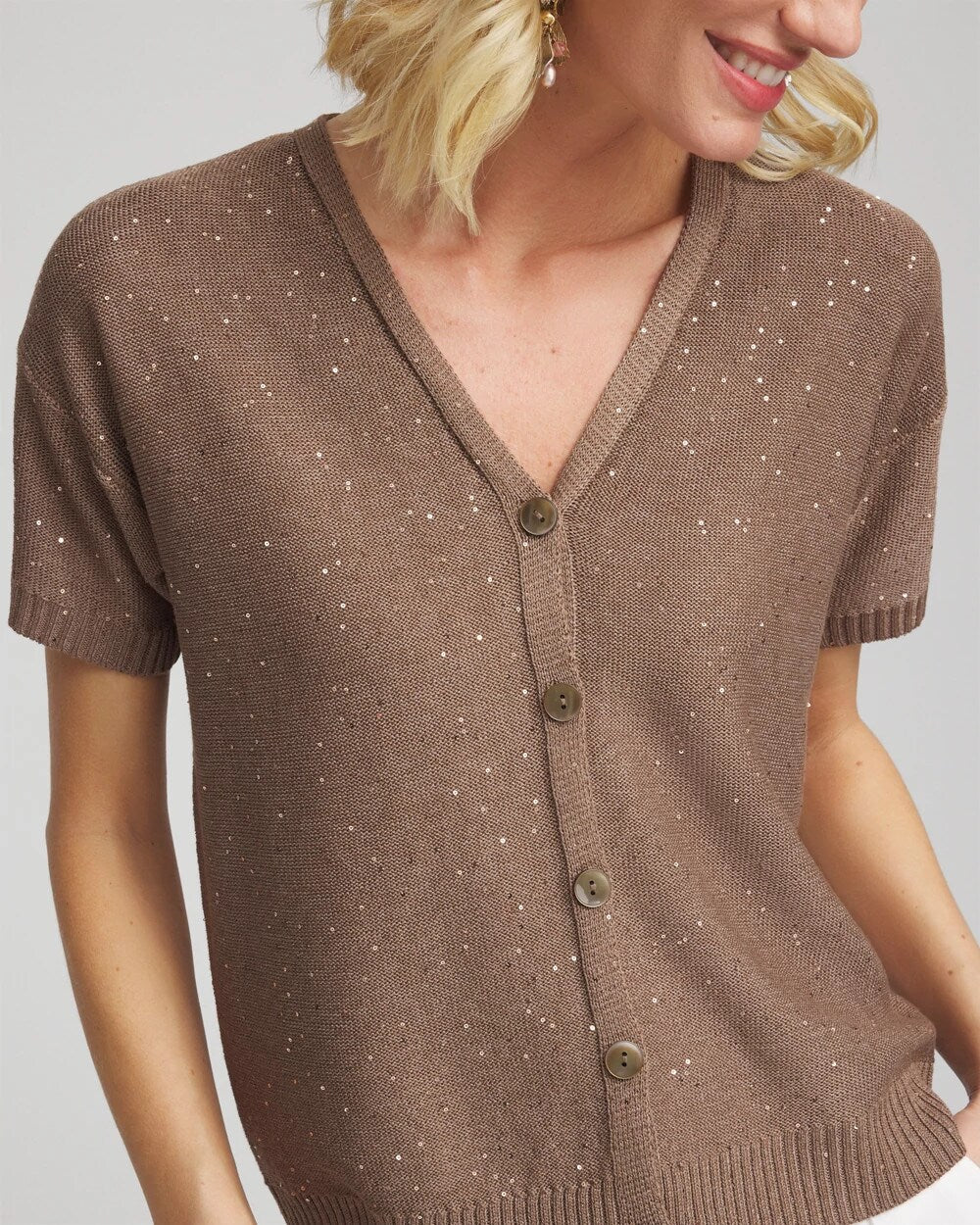 Sequin Short-Sleeved Cardigan