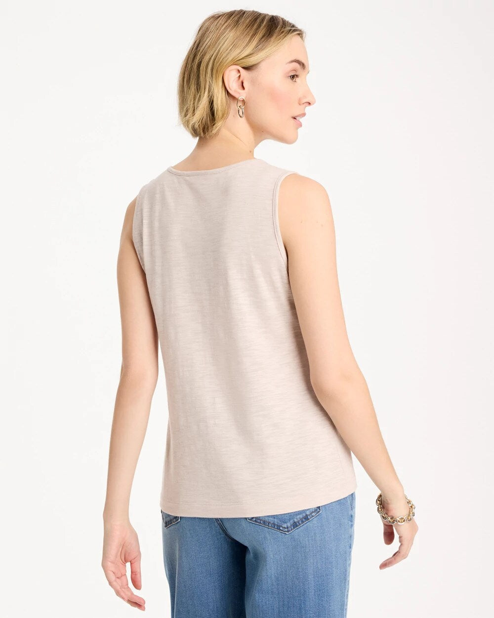 Embroidered Cotton Slub Scoopneck Tank