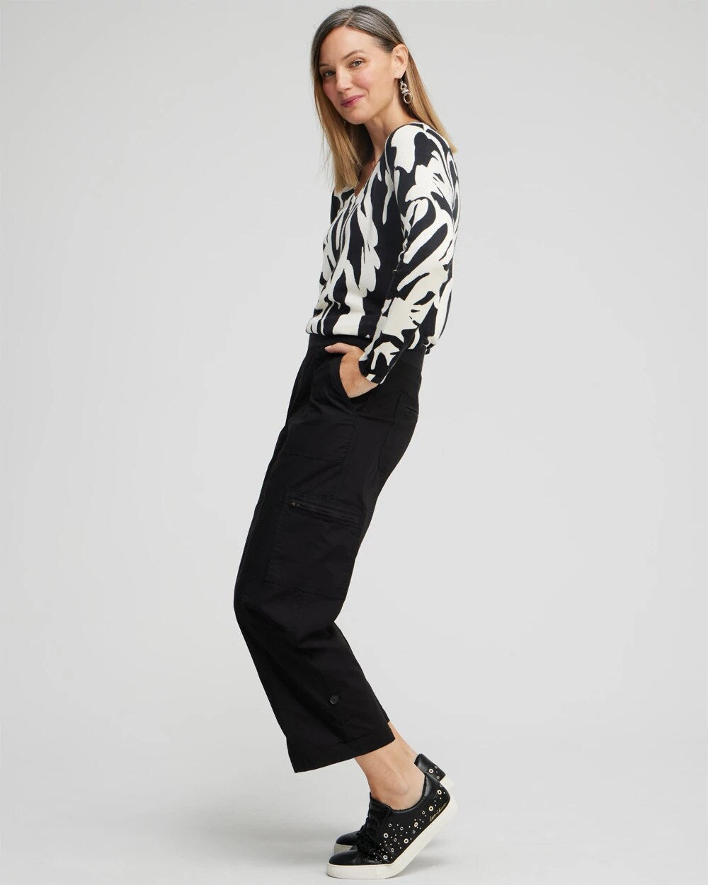 Poplin Cropped Roll Tab Pants