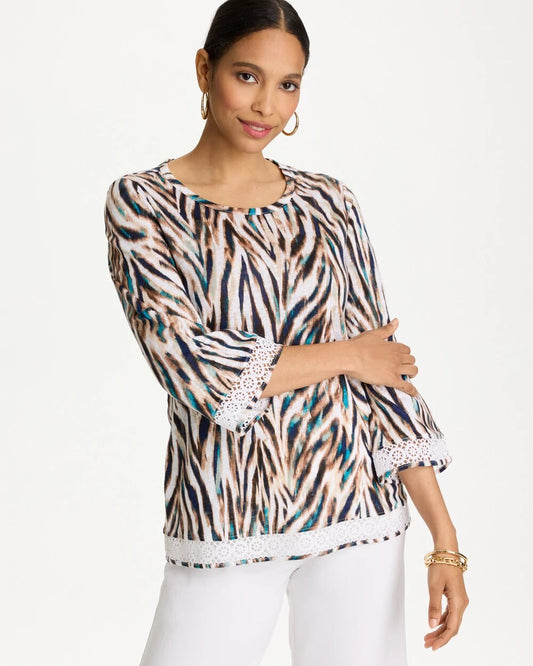 Tiger Linen Crochet Lace Tee