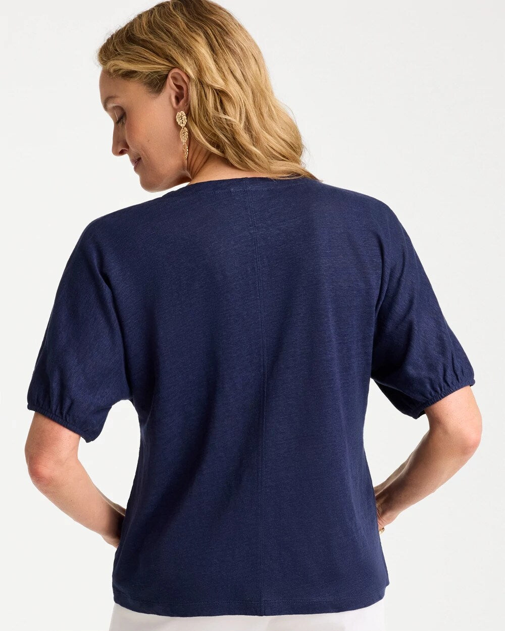 Linen Ruched V-Neck Tee