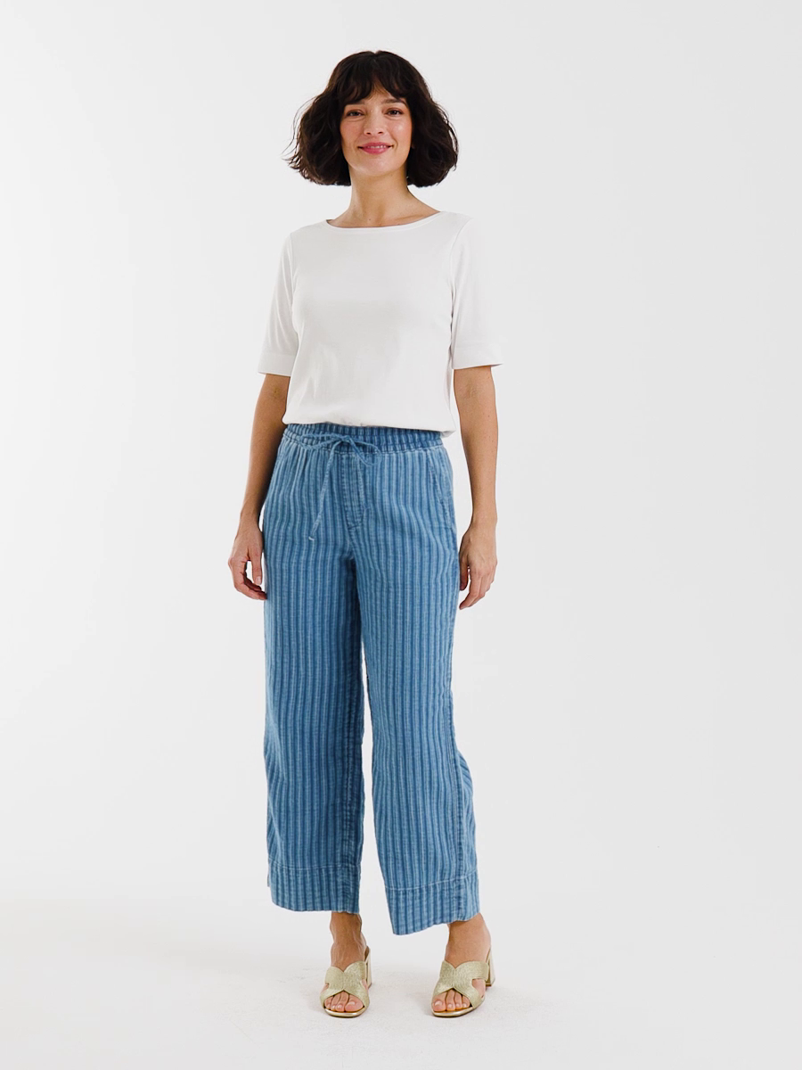 Gauze Striped Wide Crop Jean