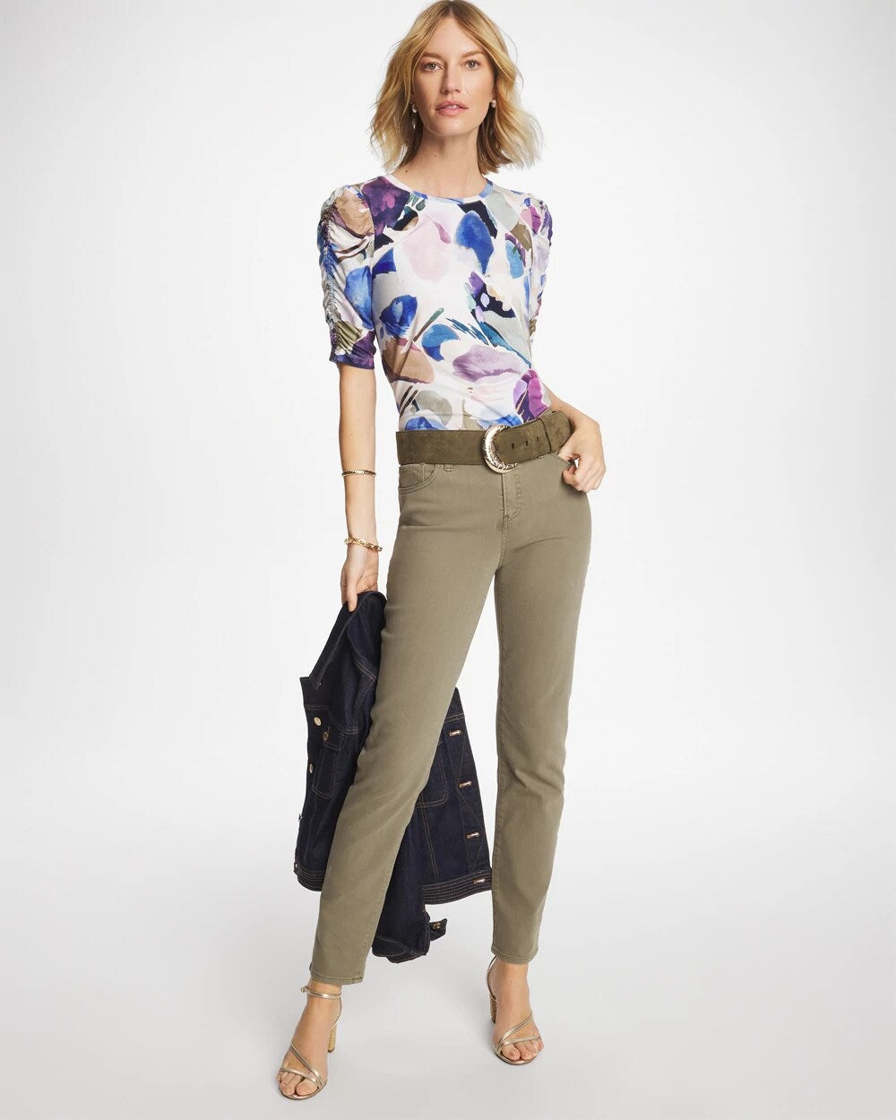 Geo Blur Ruched Sleeve Tee