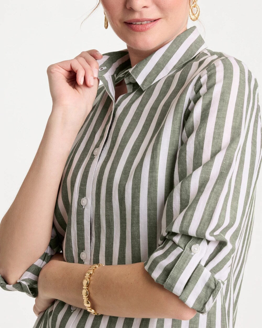 Collared Striped Linen-Cotton Duster Tunic