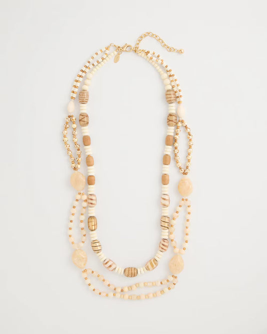 Resin Wood Double Strand Necklace