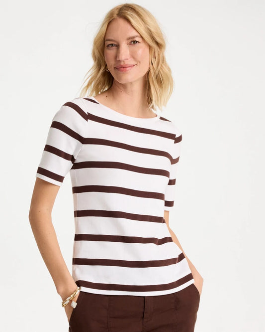Striped Pima Elbow Sleeve Tee
