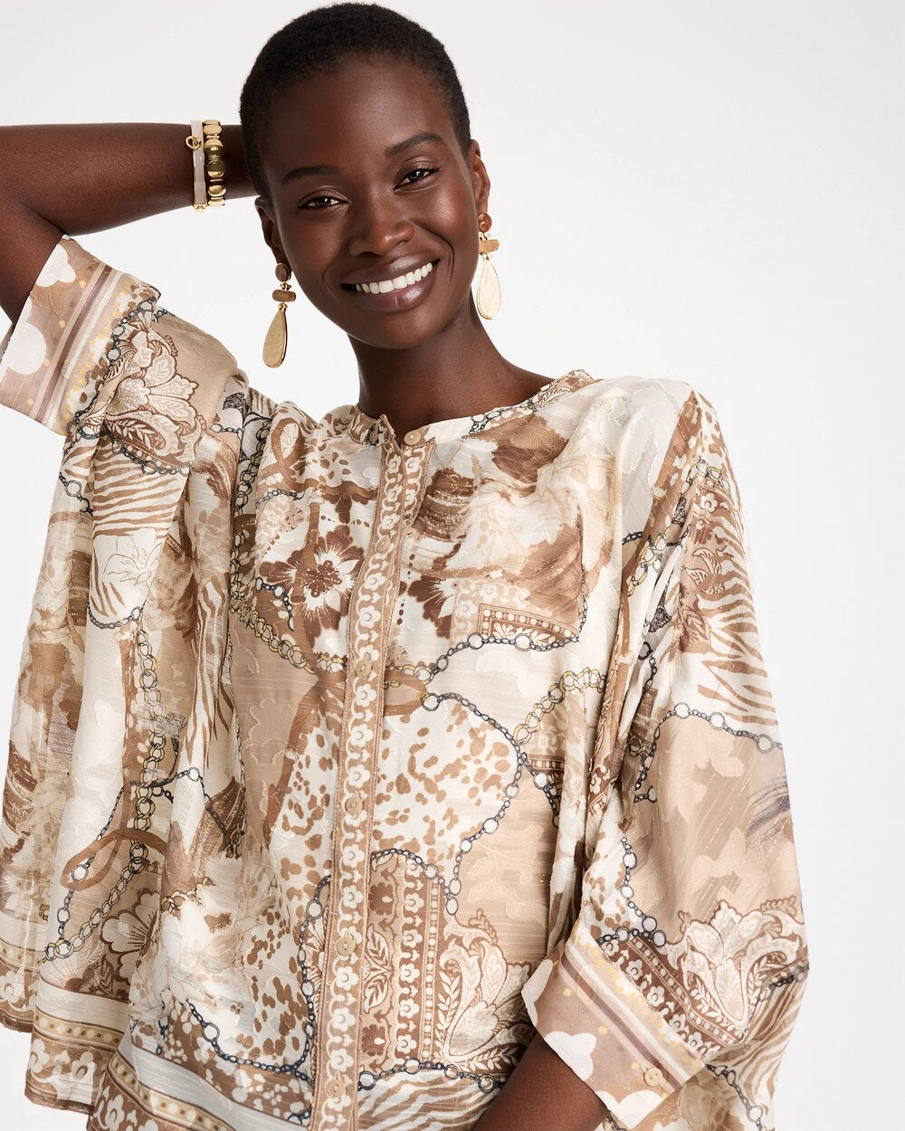 Neutral Luxe Button Poncho