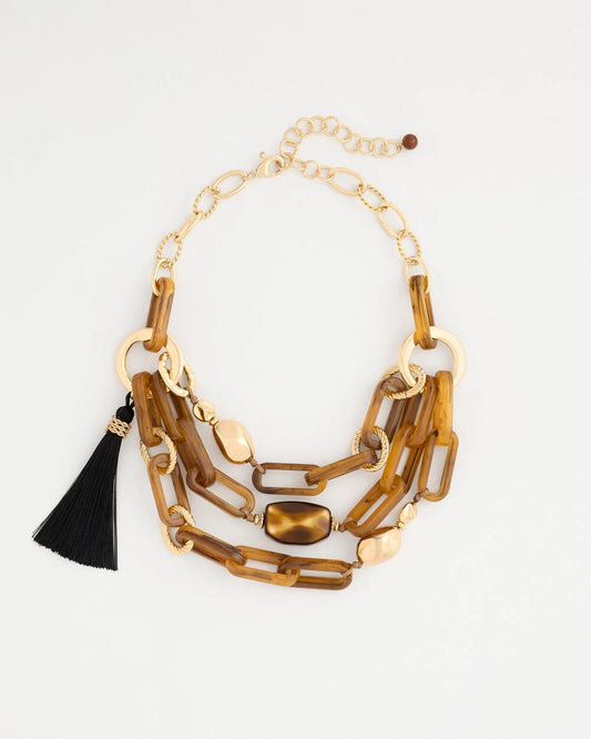 Tassel Charm Bib Necklace