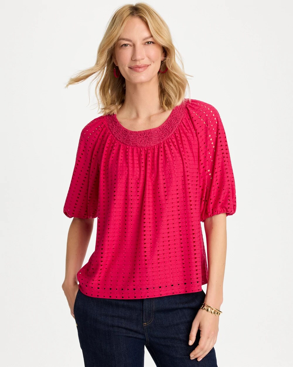 Textured Jacquard Peasant Tee