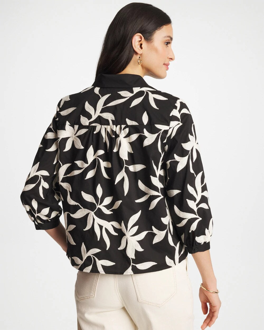 Embroidered Cropped Collared Shirt