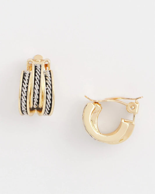 No Droop Mixed-Metal Clip-On Hoop Earrings