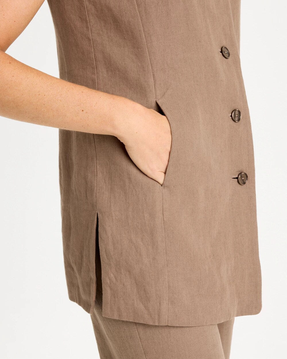 Long Linen Sleeveless Vest
