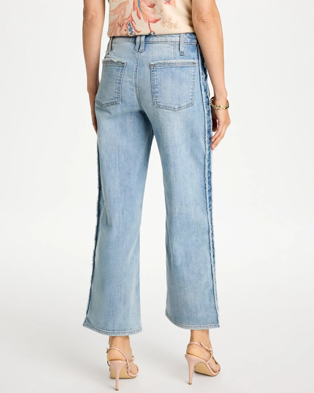 Frayed Contrast Girlfriend Wide Crop Jeans