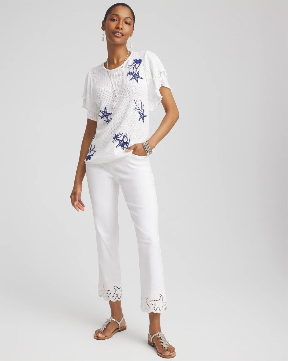 Brigitte Pull-On Cutwork Cropped Pants