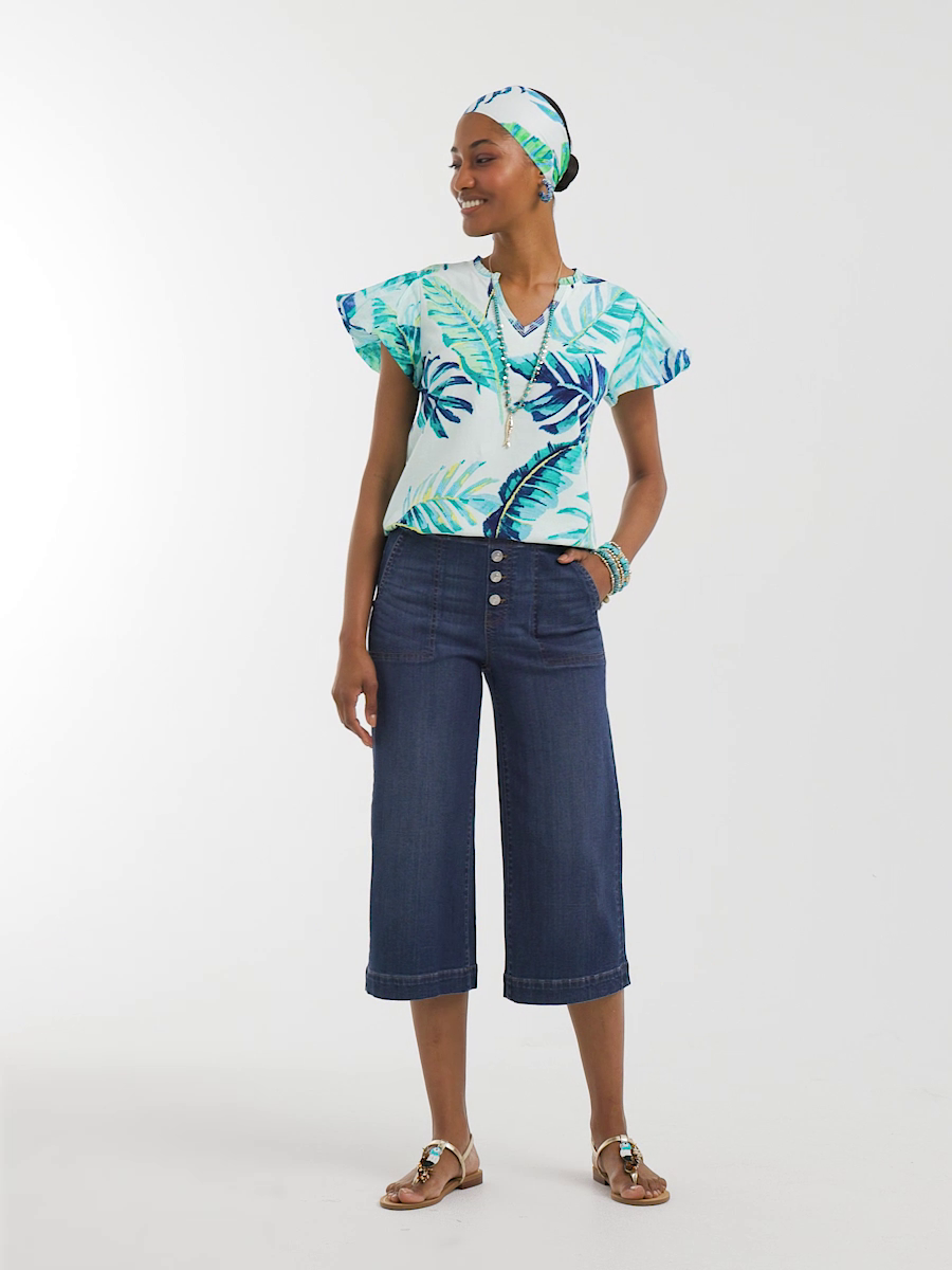 Pull-On Wide Capri Jeans