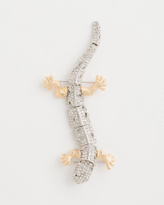 Faux Diamond Lizard Brooch