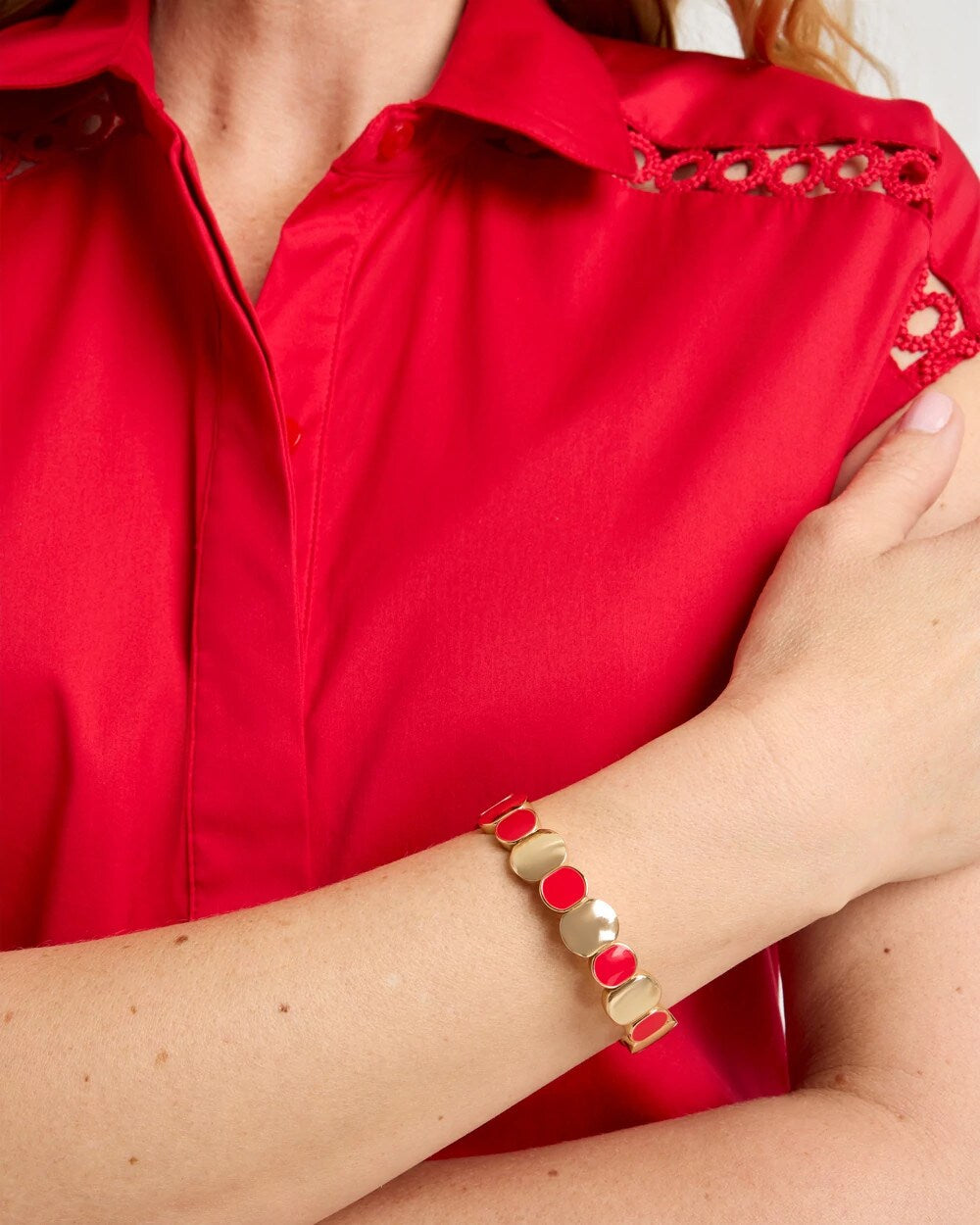 Red Goldtone Glam Stretch Bracelet
