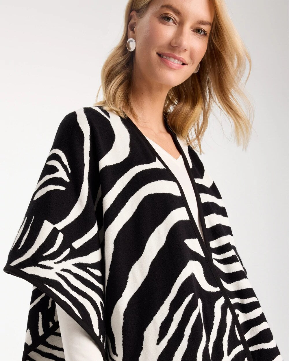 Reversible Jacquard Zebra Open-Front Ruana