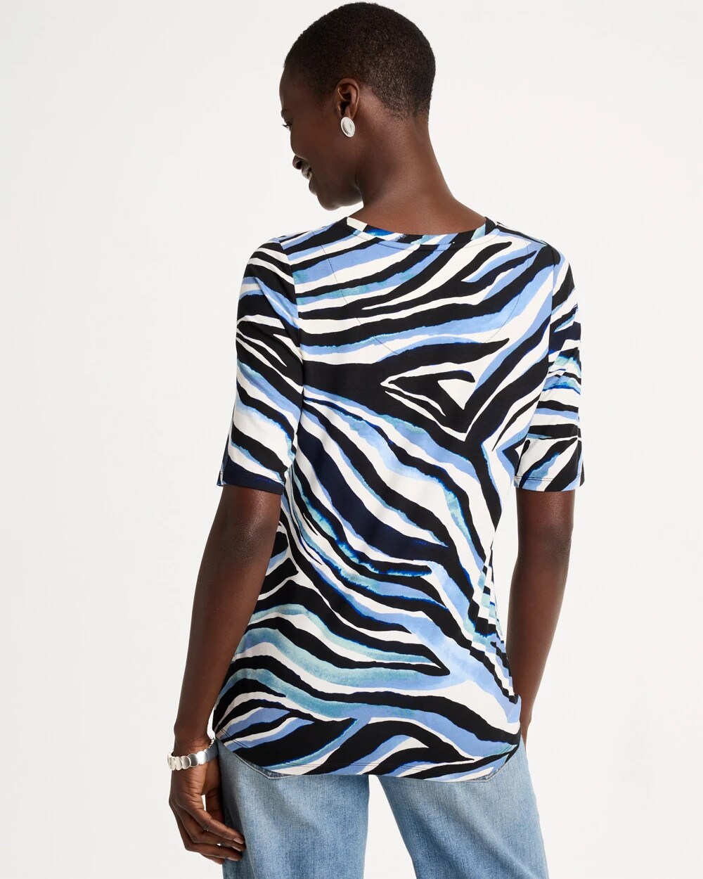 Touch of Cool Zebra Animal Print Elbow Sleeve Tee