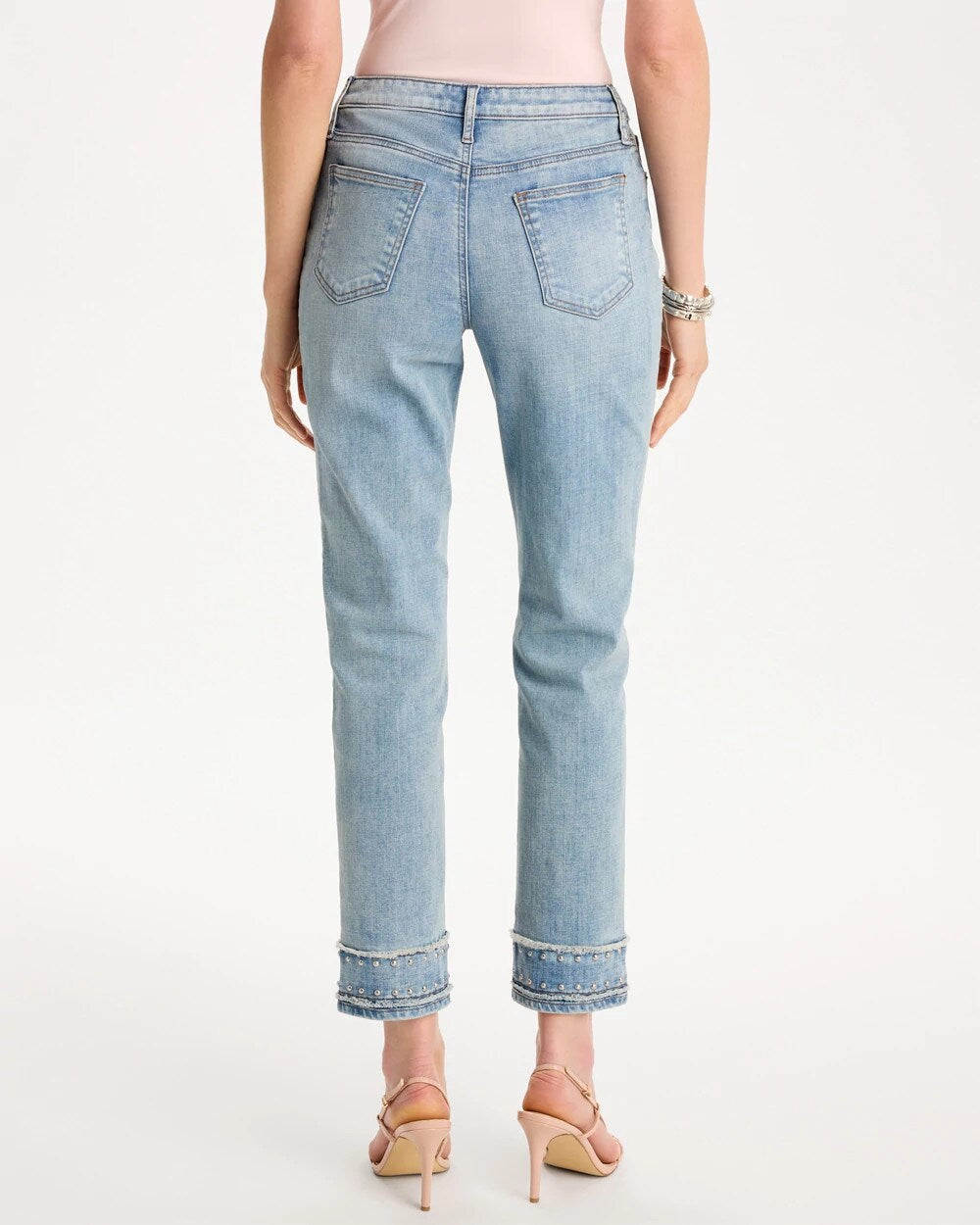 Girlfriend Slim Fray Hem Stud Ankle Jeans