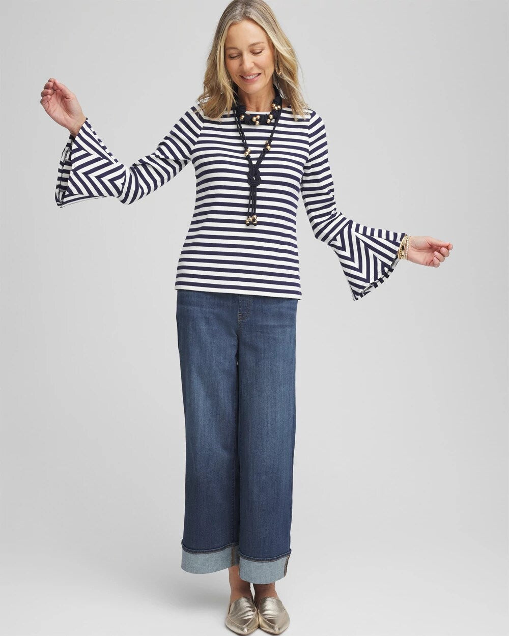 Ribbed Godet Flare-Sleeve Top