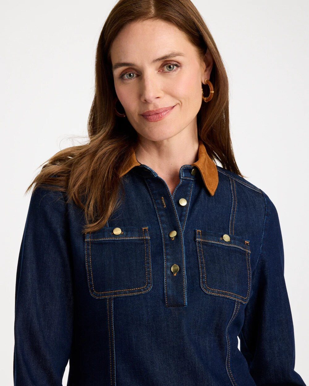 Denim Faux Suede Detail Dress