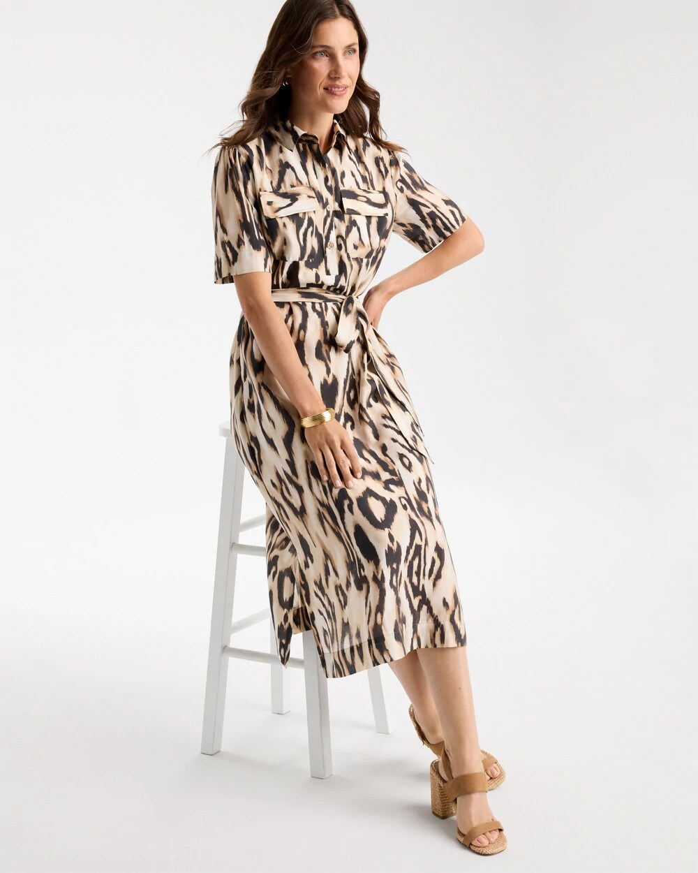 Ikat Printed Midi Length Shirtdress