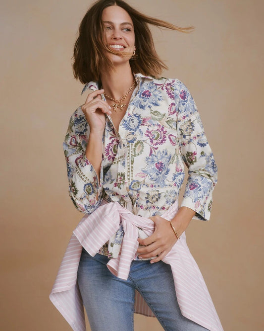 No Iron Stretch Floral Print Shirt