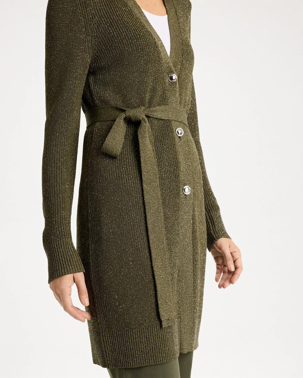 Belted Button-Front Sweater Coatigan