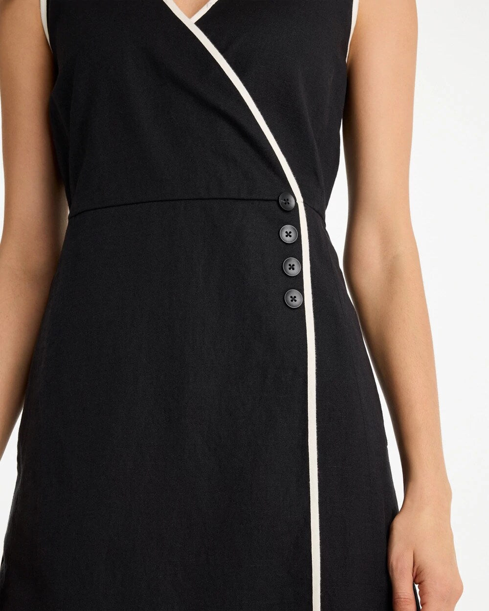 Sleeveless Surplice Linen Dress