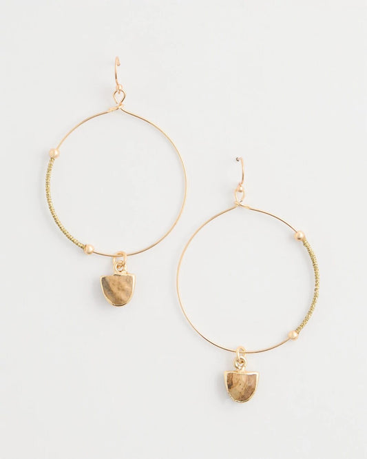 Hoop Jasper Stone Charm Earrings