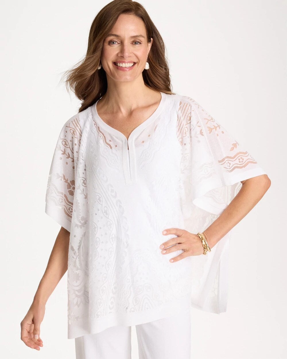 Notch Neck Burn Out Sweater Poncho