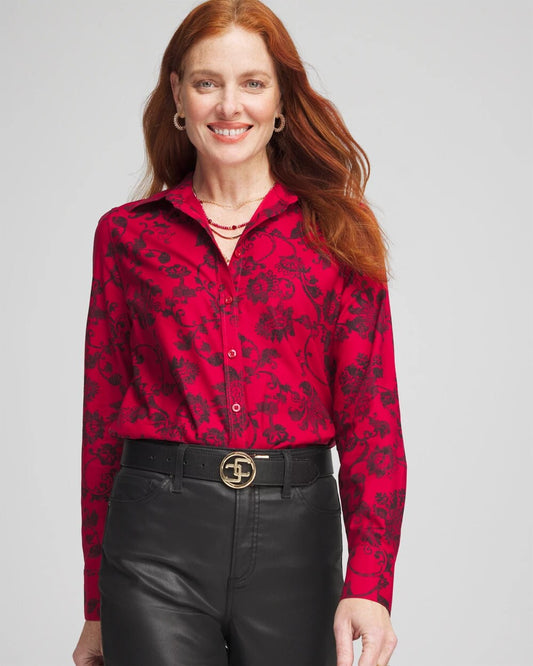 No Iron Red & Black Floral Shirt