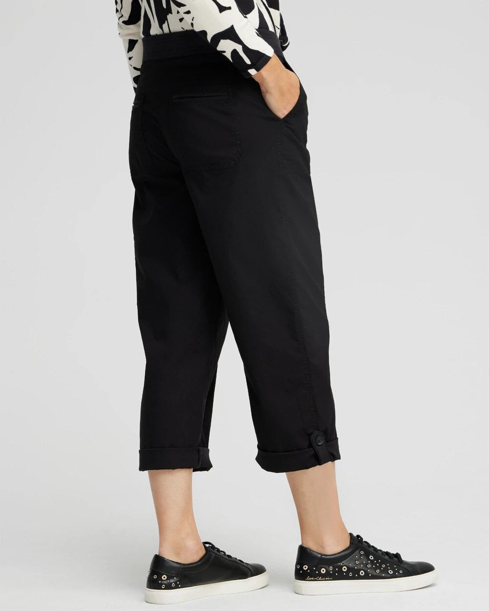 Poplin Cropped Roll Tab Pants