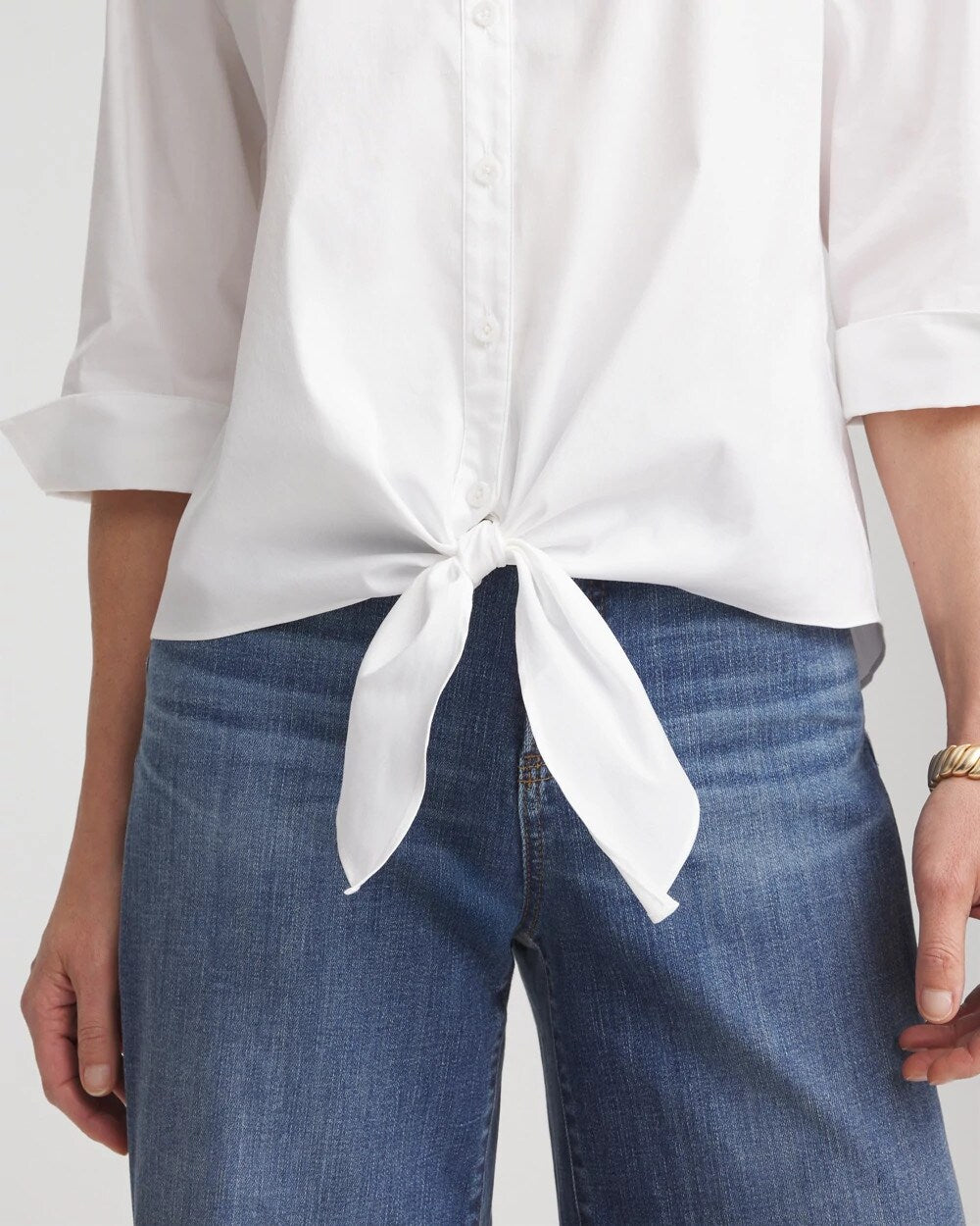 Poplin Cotton Tie-Front Top