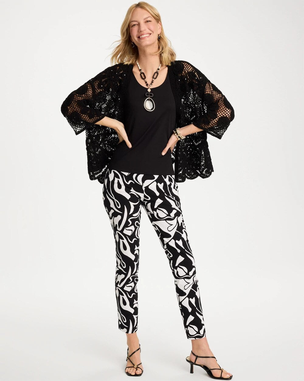 Crochet Lace Sequin Short Kimono
