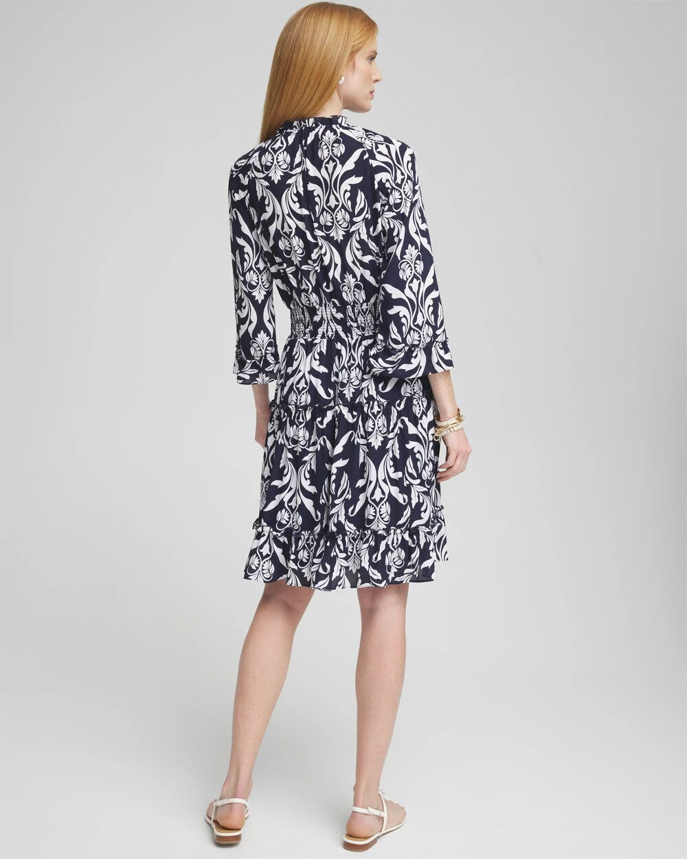 Scrolls Ruffle Bell Sleeve Dress