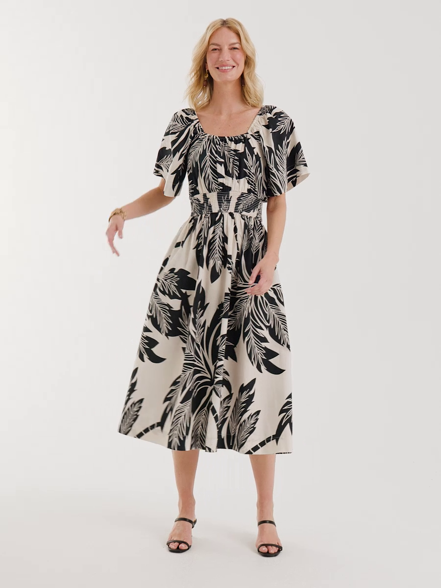 Poplin Cotton Palm Off-Shoulder Dress